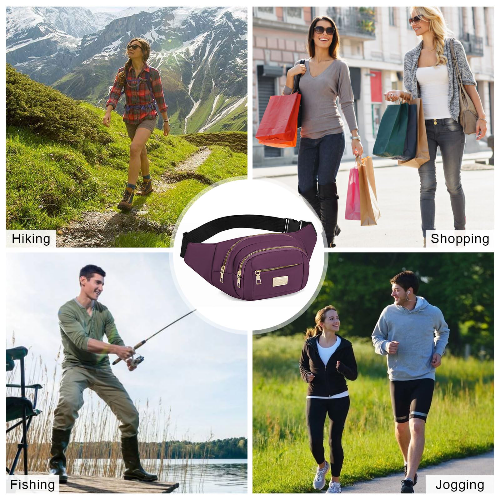 ADUDVLO Bumbags for Ladies Women Men Lightweight Adjustable Bum Bag Fanny Pack with 4 Zipper Pockets,Fashionable Waist Pack for Travel, Running, Hiking, Cycling (Black) — view 42