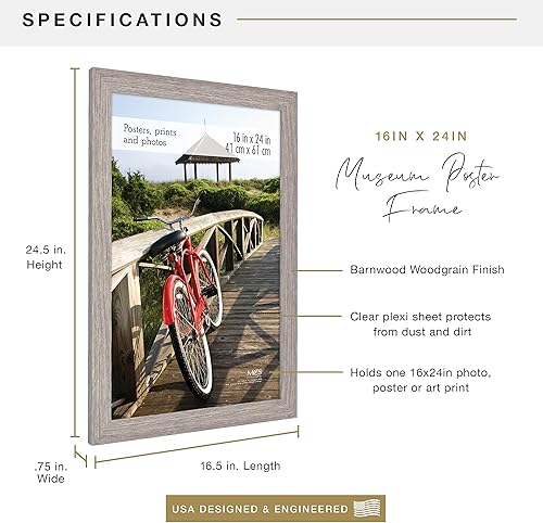 Miniatura 3 de MCS - Marco estilo museo para póster, madera de granero, 16 x 24 pulgadas, individual
