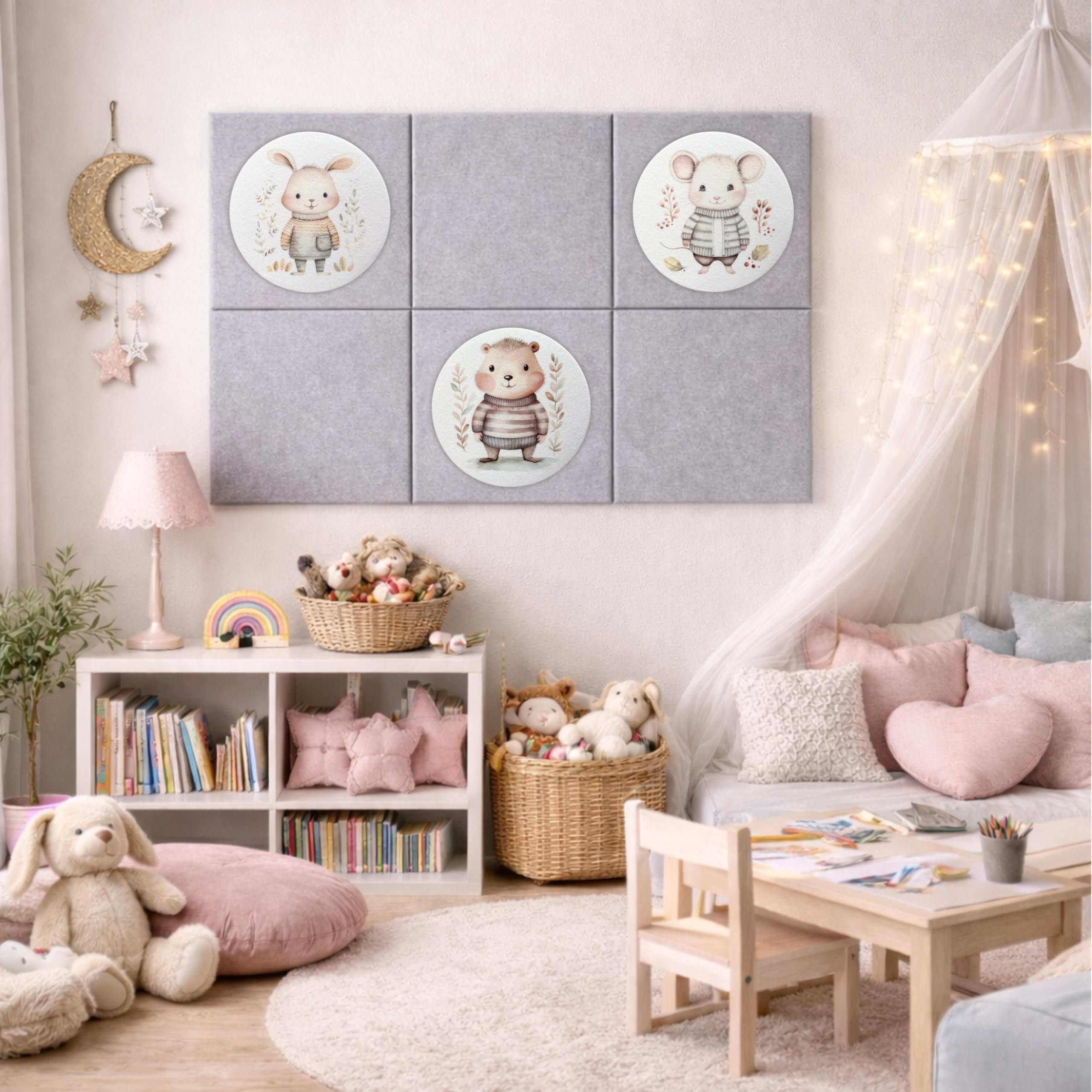 BERLIG Runde Filz Dekoprints Ø 33 cm – Selbstklebende Filzbilder Wanddeko – 3er Set – Runde Filz Wandbilder für Kinderzimmer, Wohnräume & kreative Wandgestaltung (Baby Fellnasen)
