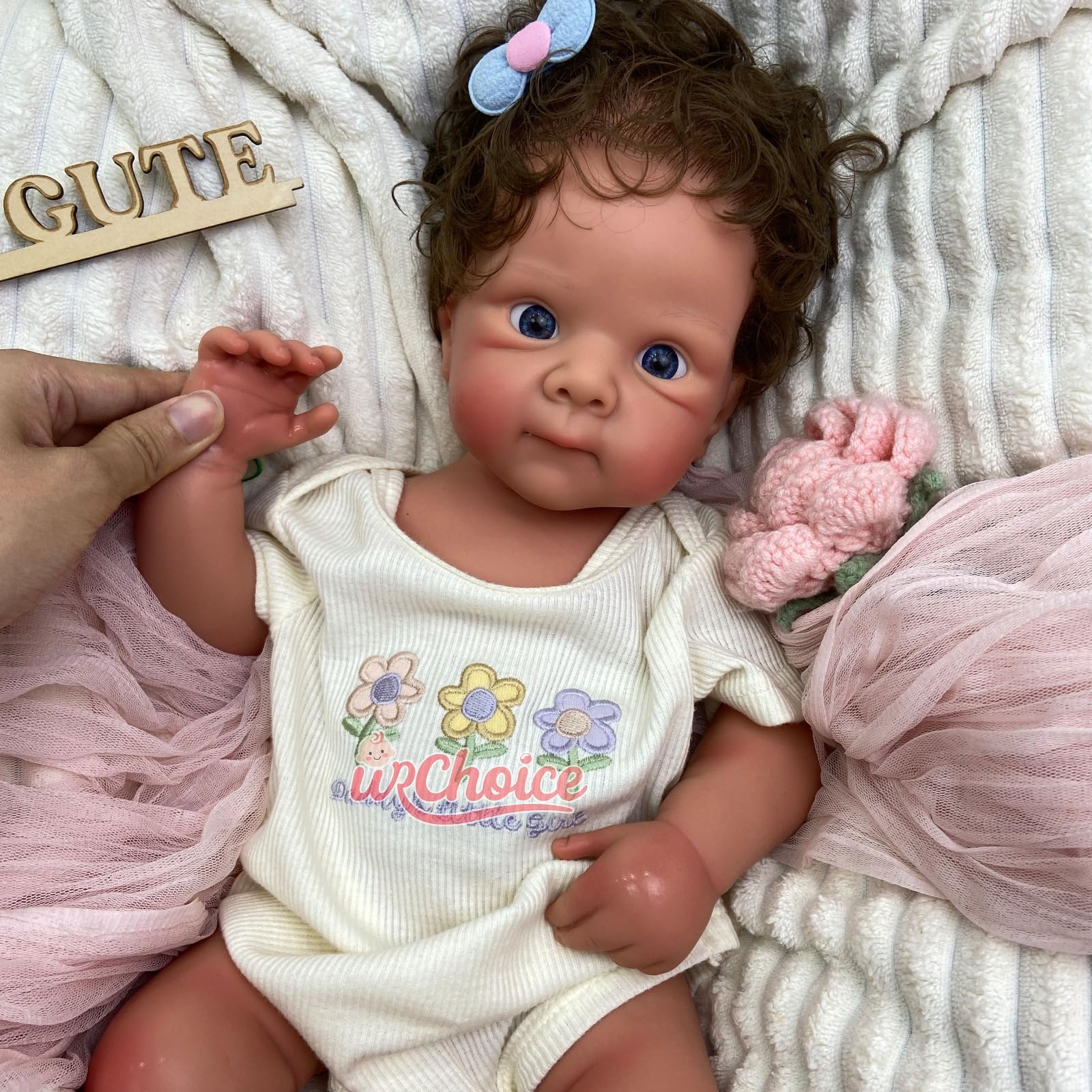 Muñeca Bebé Reborn Realista Silicona 51 cm,Cabello Rizado y Peso,3,1 kg