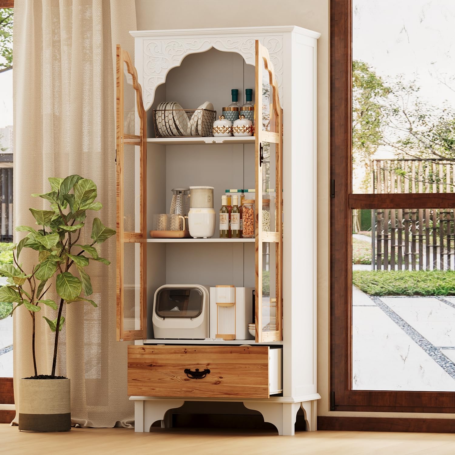 Amazon.com: FUFU&GAGA 70.9” Tall Kitchen Pantry with Glass Doors