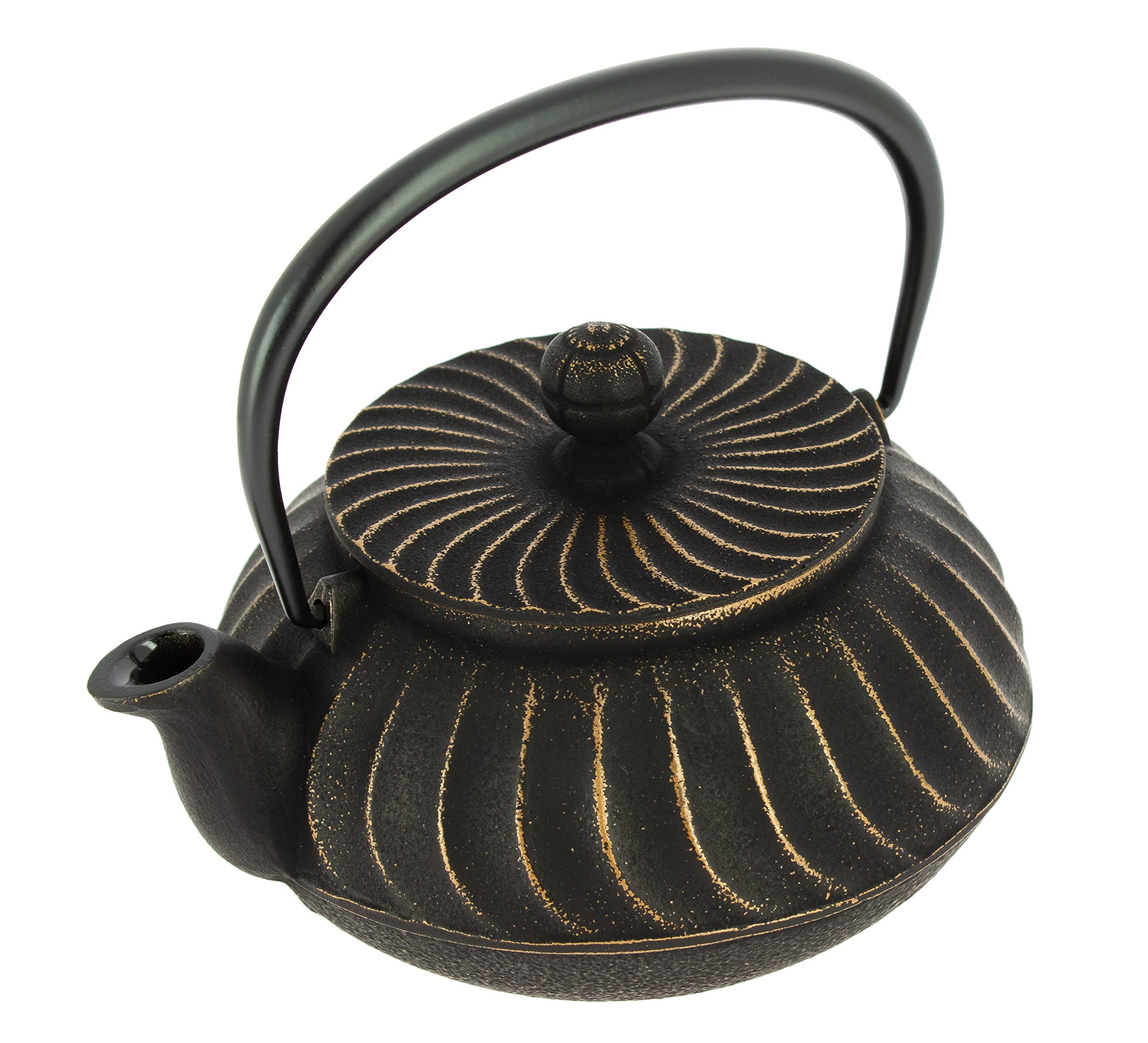 Iwachu Nambu Tekki Tetera de Hierro Colado Japonés Nami, Negra Dorada, 650 ml