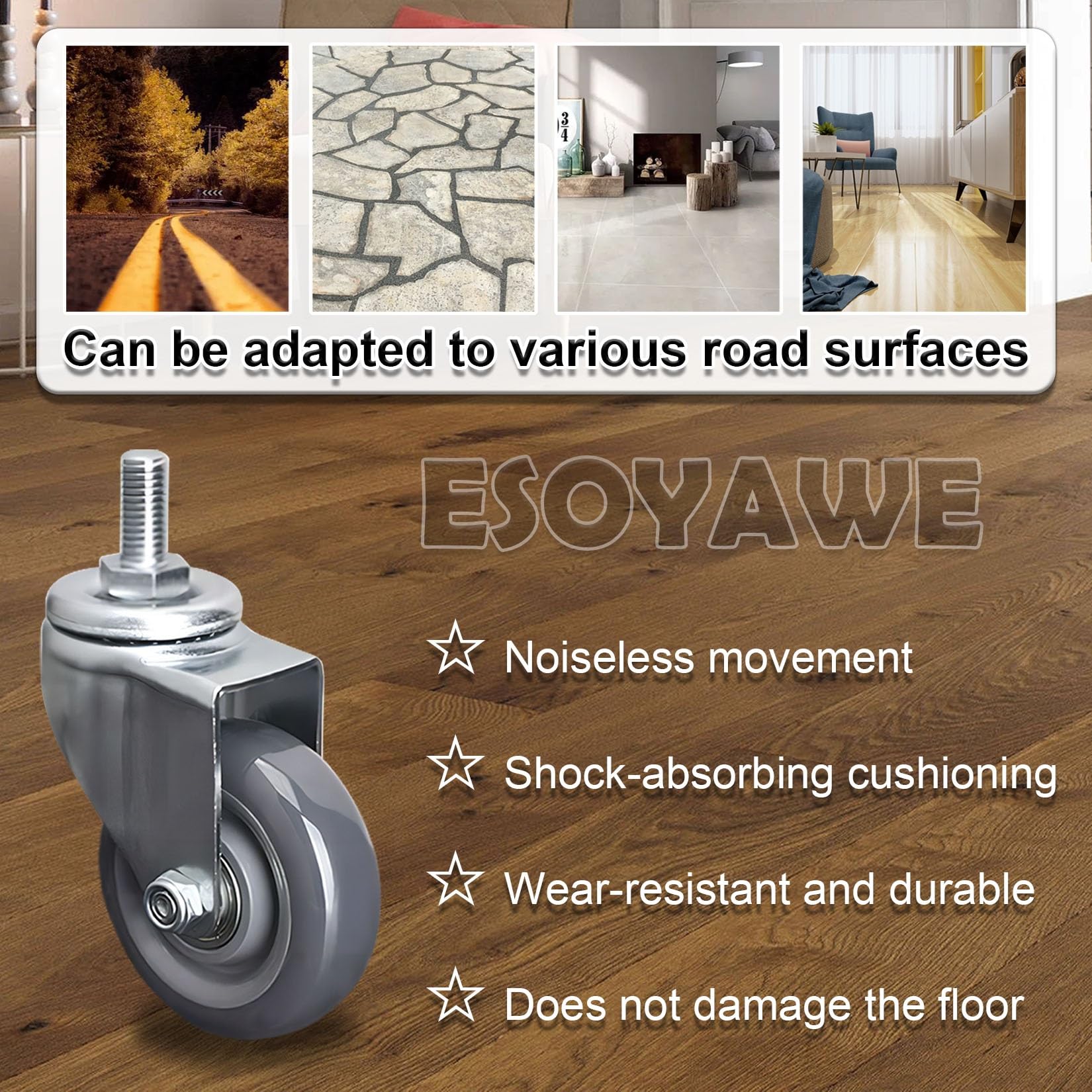 Schwerlast M12 Gewinde Vorbau Lenkrollen 63mm 75mm 100mm Leise Polyurethan Rollen 4 Stück, 360 Grad Drehbar Mit Bremse Industrie Transportroller, Doppellagerung Ersatz Rollen(Swivel+Brake,63mm)