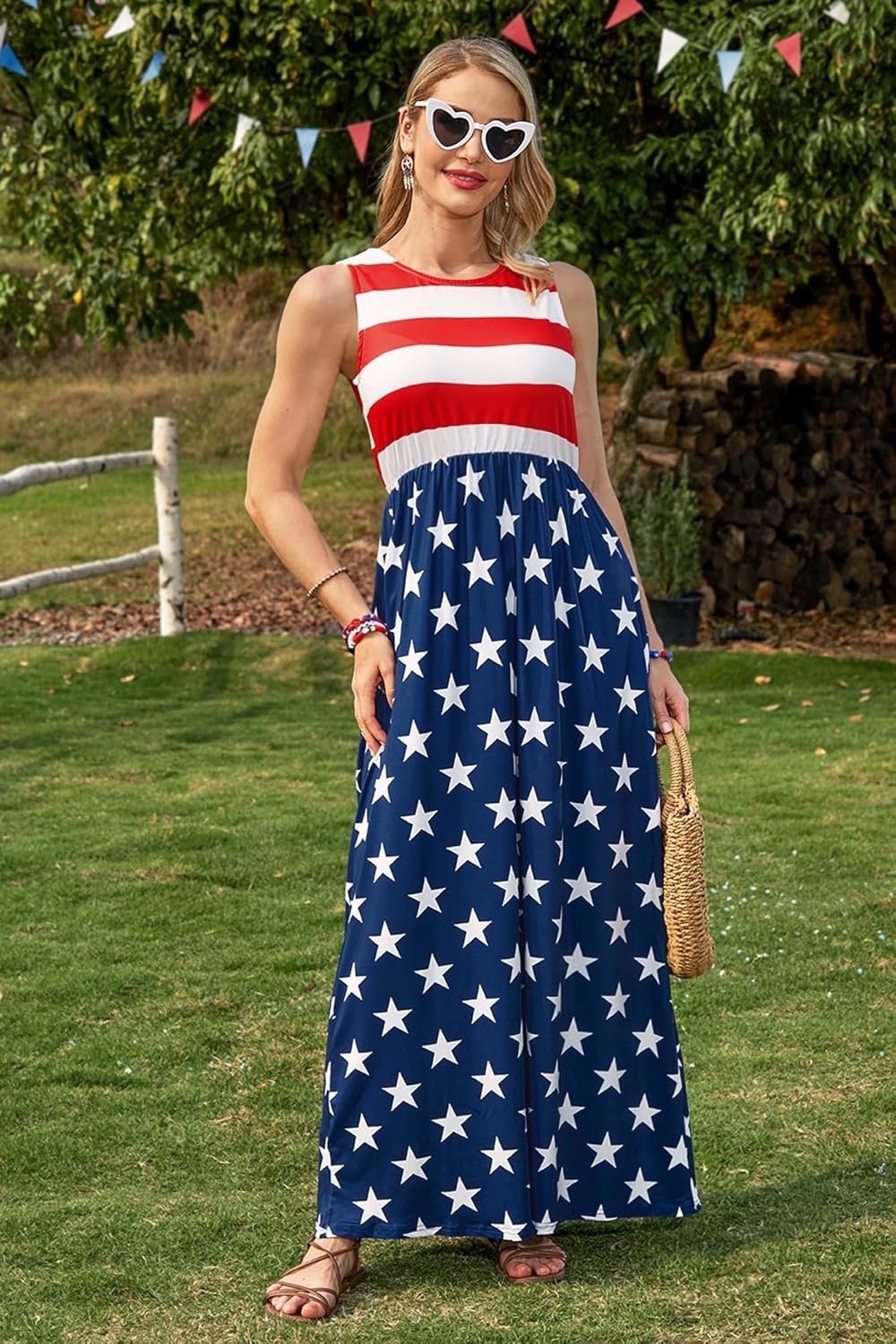 For G and PL Womens 4th of July Maxi Dress American Flag Sleeveless Long Dress with Pockets - Image 7