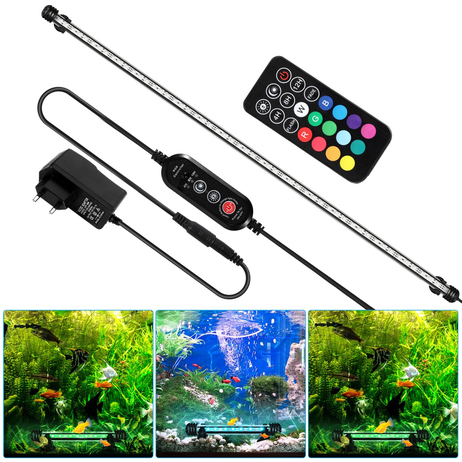 Illuminazione LED subacquea per acquario, RGB 10,8 W, luce LED per acquario con telecomando, timer 4/8/12h, 10 livelli di dimmer, 13 colori, impermeabile IP67, per acquari da 100-120 cm