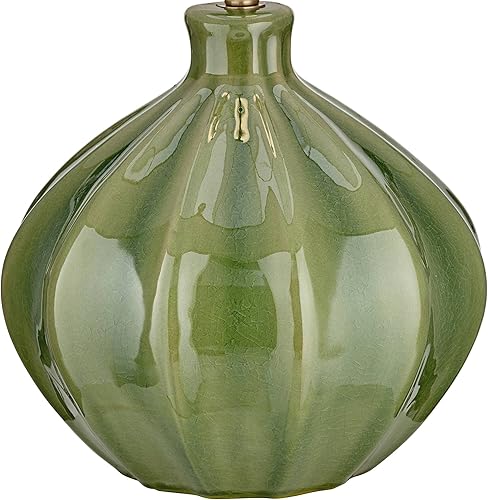 Miniatura 6 de 360 Lighting Gordy - Moderna lámpara de mesa de campo con puerto de carga USB de 20.5 pulgadas de alto, color verde acanalado, tela de avena,