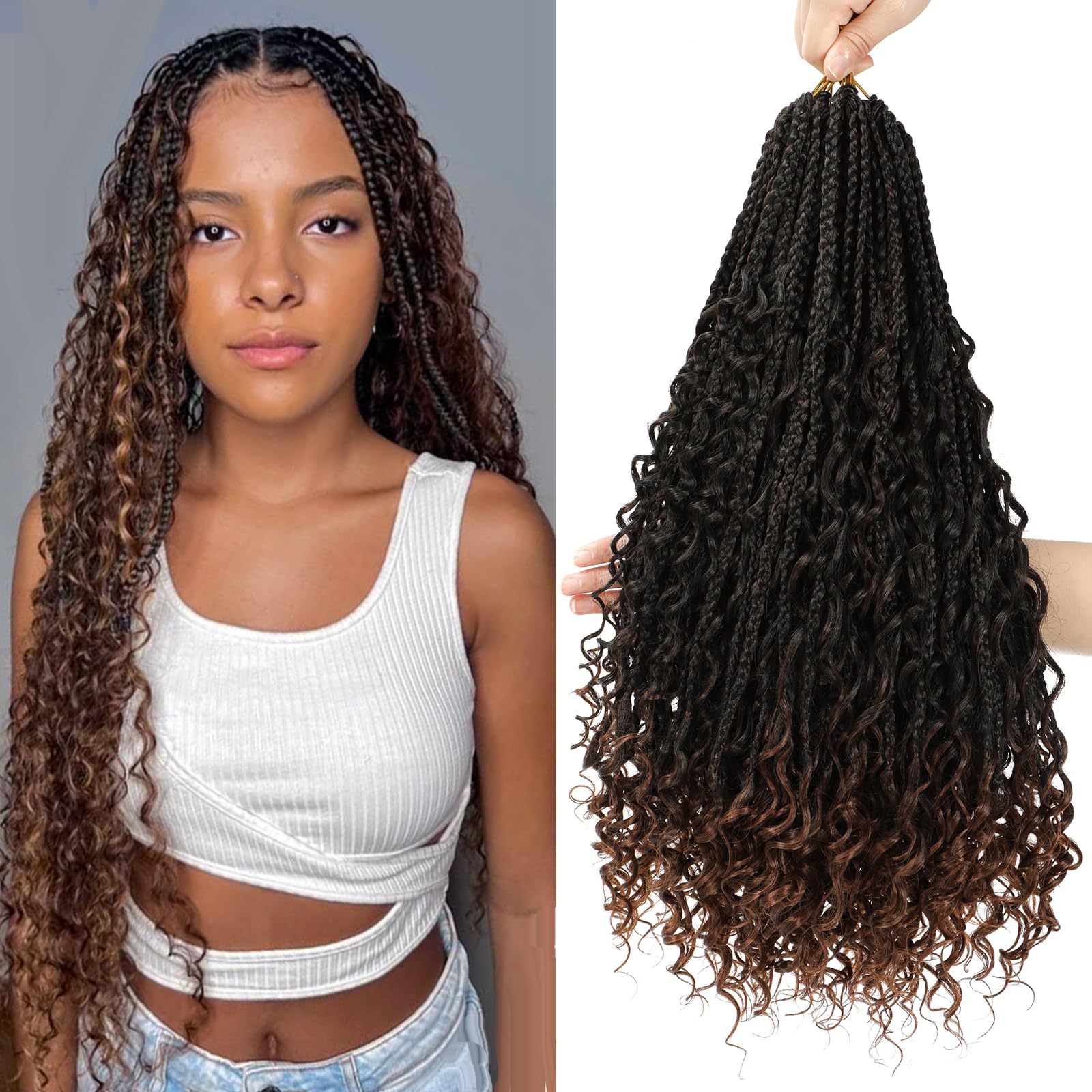 Crochet Braid Hair Extensions 8 Packs 24 Inch Pre-Looped Crochet Hair Extensions with Curly Ends Goddess Boho Braids for Black Women Braids Extensions Hair(1B/30#)