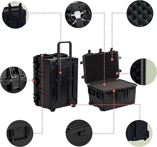 Miniatura 4 de MEIJIA Funda portátil impermeable para todo tipo de clima, espuma de ajuste personalizable con ruedas giratorias y mango retráctil, 33.25 x 24.4 x