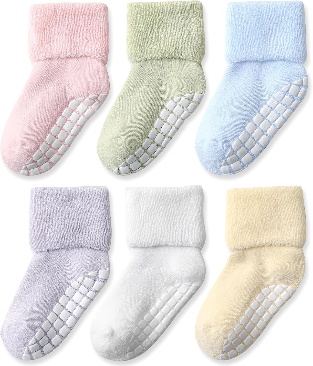 EPEIUS Toddler Non Slip Socks,Terry Cotton Turn Cuff Socks for Boys & Girls,Thick Warm Winter Sock 6 Pack 1-6 Years old
