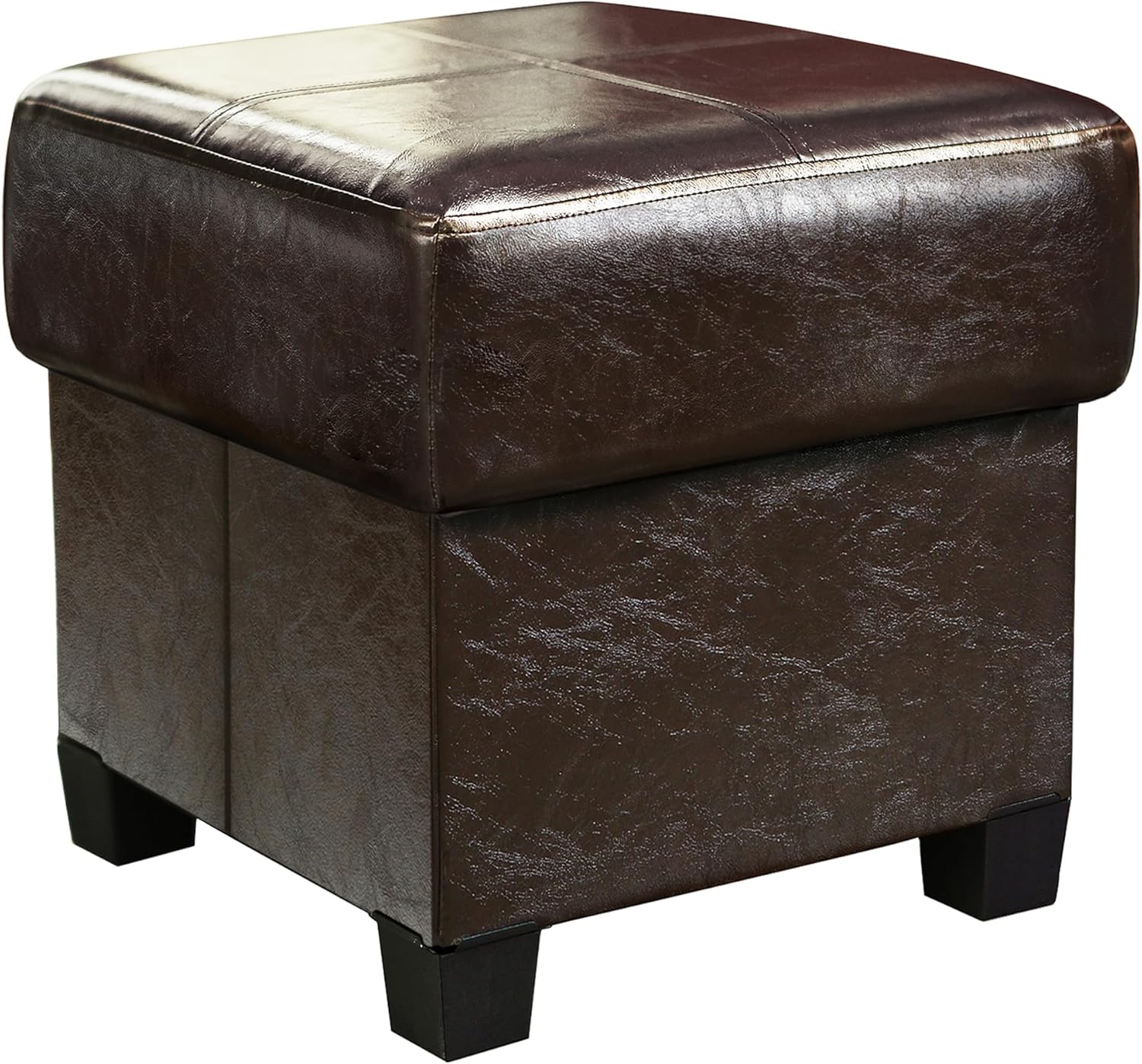 GLAXYFUR Storage Ottoman Cube Folding Footstool PU Leather Bench with Legs, Ottoman with Storage for Living Room, Bedroom, Brown 15.7"D x 15.7"W x 15.7"H 15.7" Brown