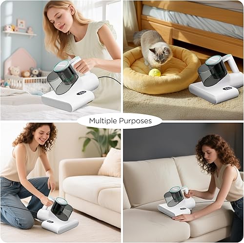 Miniatura 7 de HAUSHOF Aspiradora de colchón, aspiradora de cama de 16 Kpa con luz UV-C de 275 nm, calor de 140 F, ultrasónico, filtro HEPA, vasos de polvo duales,