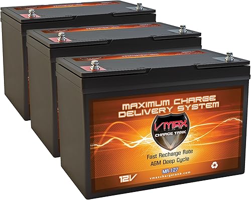 QTY3 VMAX MR127-100 12V 100AH AGM Deep Cycle Group 27 Baterías compatibles con Minn Kota Ulterra™ 112/US2 36V 112lb Motor de arrastre