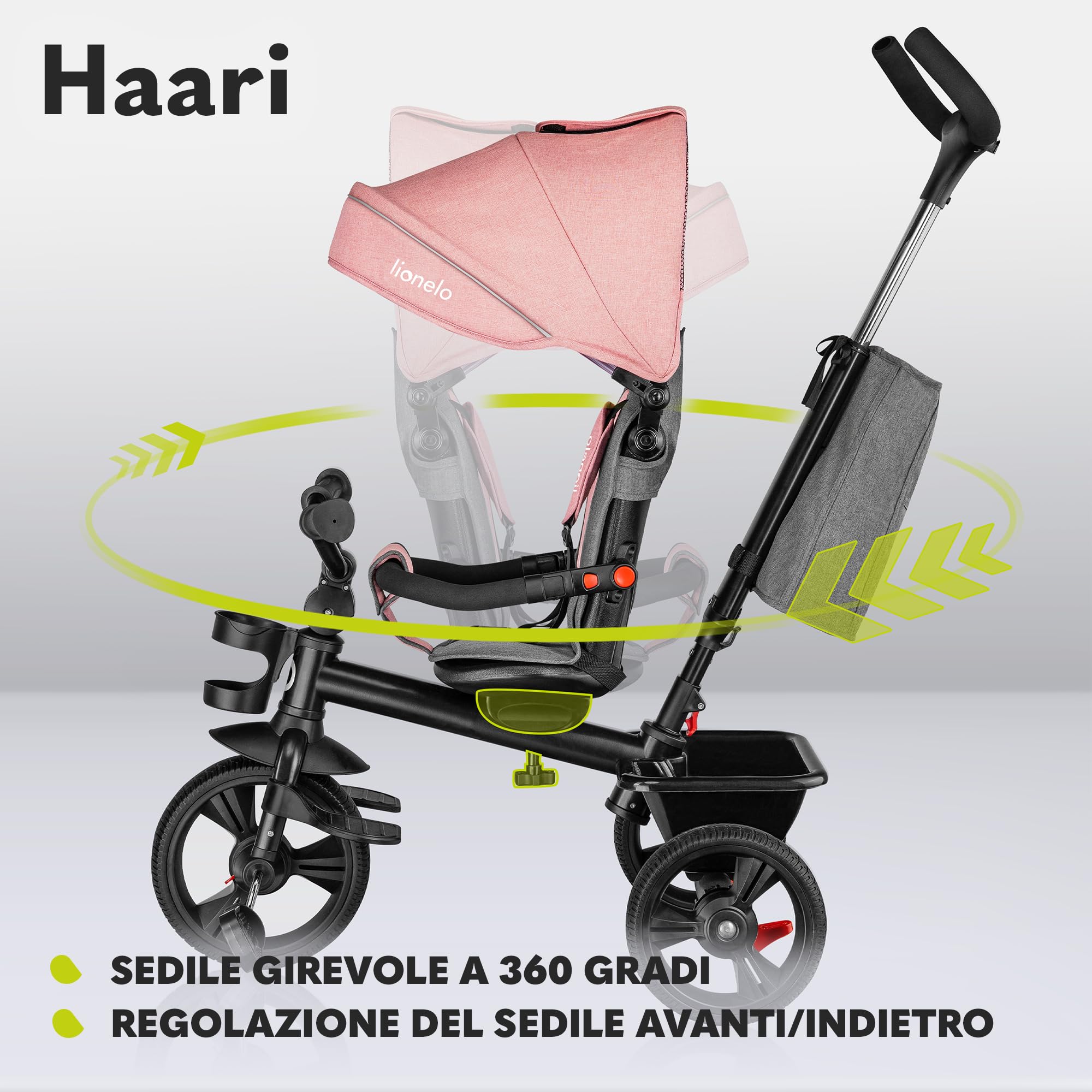 Lionelo Haari 2 in 1 Triciclo bici e passeggino fino a 25kg, Pieghevole, Fronte mamma e fronte strada, Regorabile compatto con Borsa e portabibite, Cinture a 3punti Triciclo per bambini da 1 a 5 anni