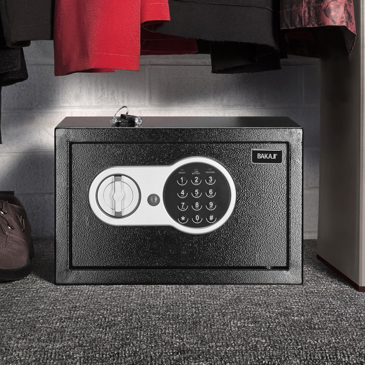 BAKAJI Safe Alarm Coffre Fort Électronique - avec Serrure à Combinaison Numérique - Coffret pour Objets de Valeur - Contenance 5L - 20 x 19,5 x 30,5 CM