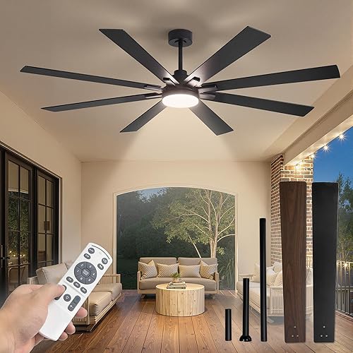 72 Inch Ceiling Fans with Lights and Remote, Dual-Sided Reversible Blades for Versatile Décor, Quiet DC Motor, 120° Wide-Angle Customized Brightness & 3CCT, Damp Rated for Indoor/Outdoor Use