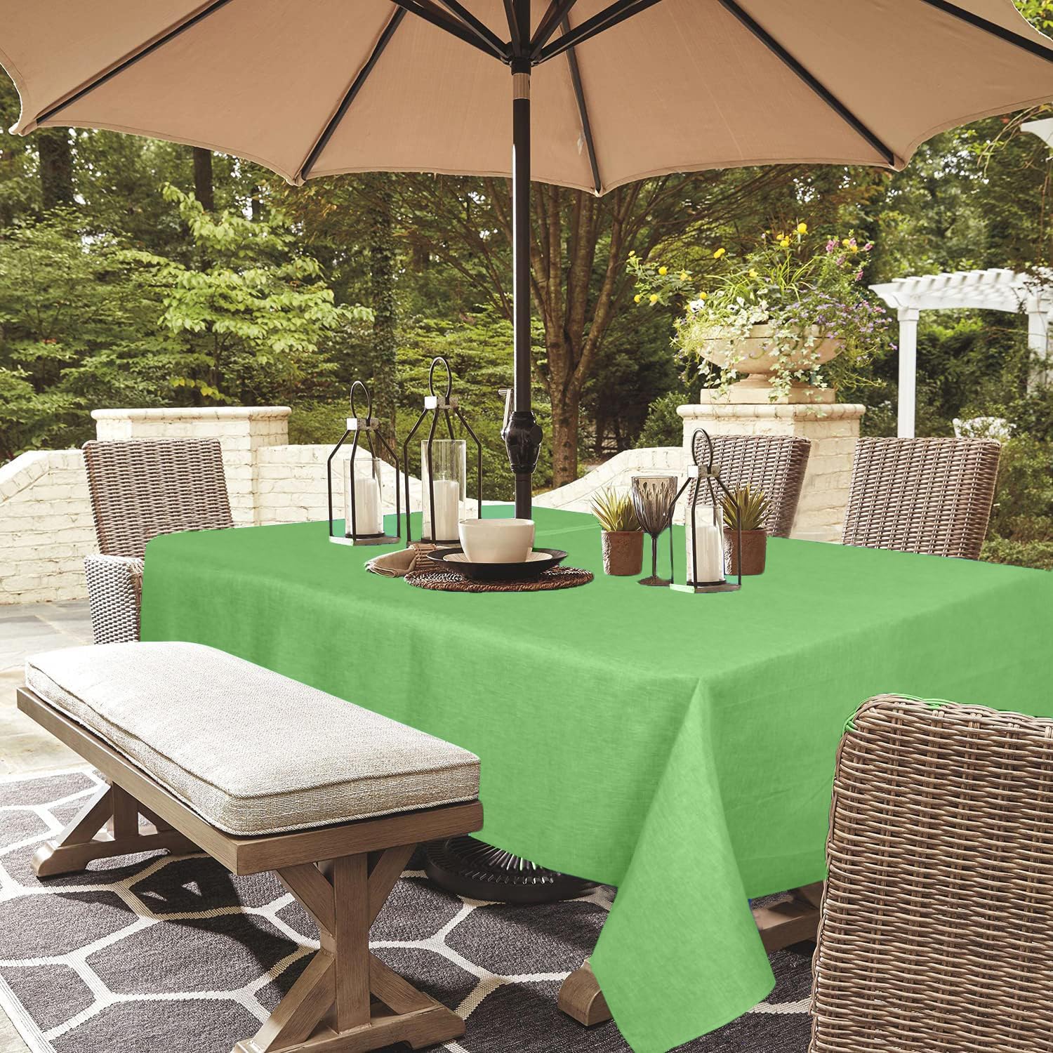 youngseahome Outdoor Tablecloth Wrinkle-Free Stain Resistant Waterproof Polyester Fabric Table Cover with Zipper Umbrella Hole for Picnic/Party/Dinner/Patio Garden(60×84inch,Zippered,Olive Green)