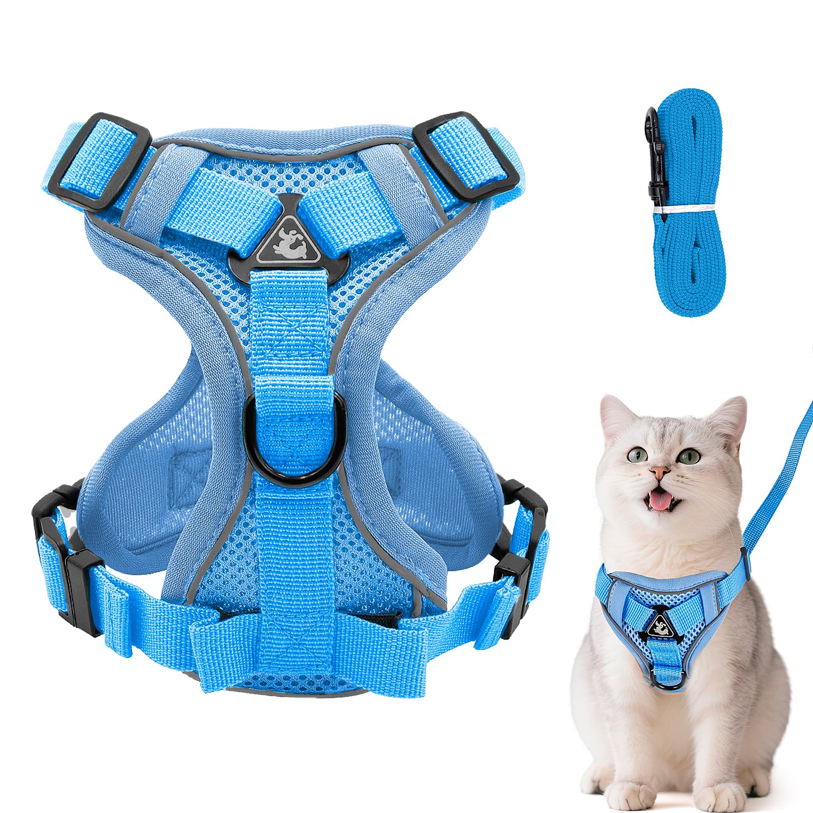 Arnés ajustable para gatos, antiescape, suave, con correa, para gatitos y perros (azul agua, L) — view 21