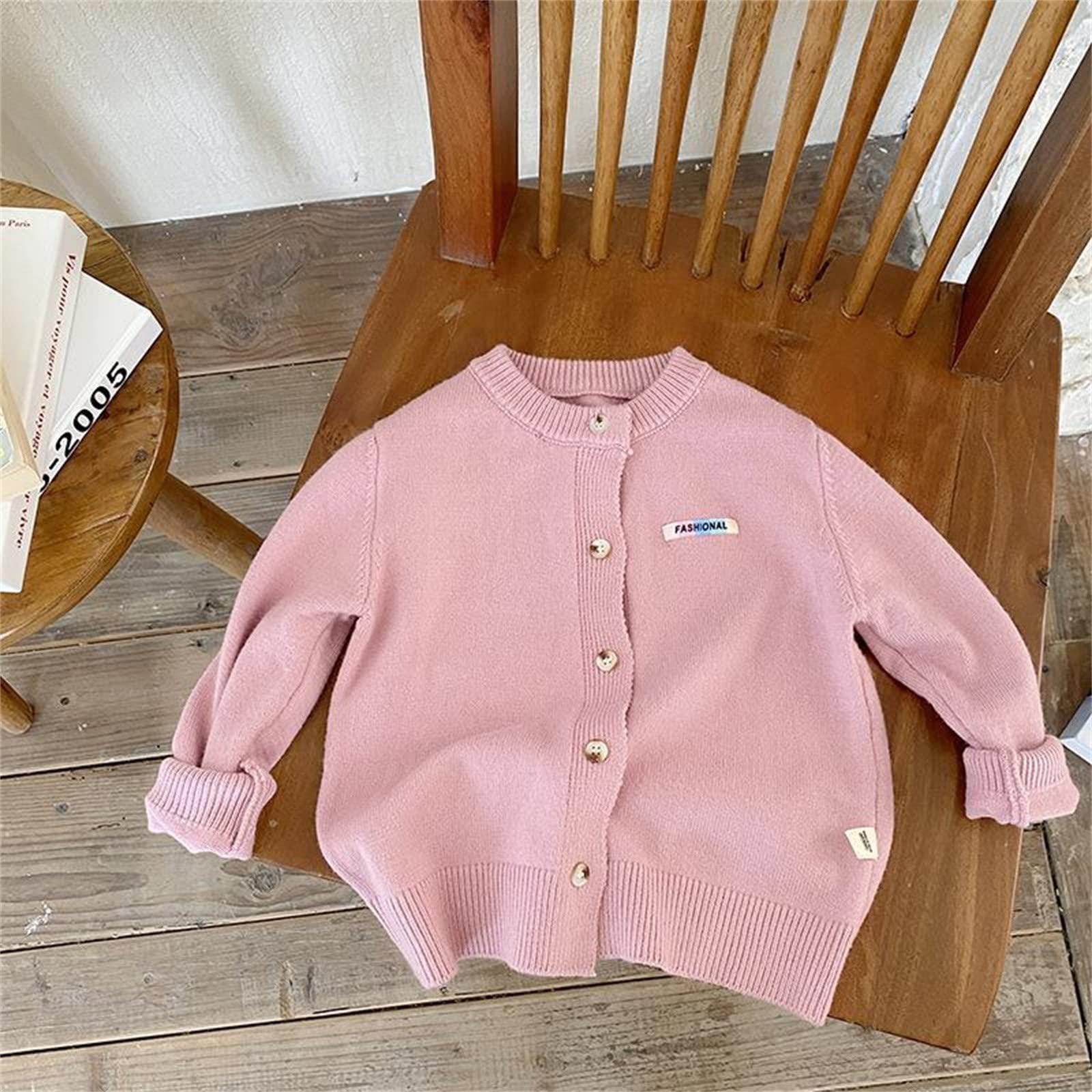 RNTOP Kids Toddler Button Cardigan Sweater Baby Girls Boys Solid Color Long Sleeve Knit Sweaters (Pink, 1-2 Years) b210p