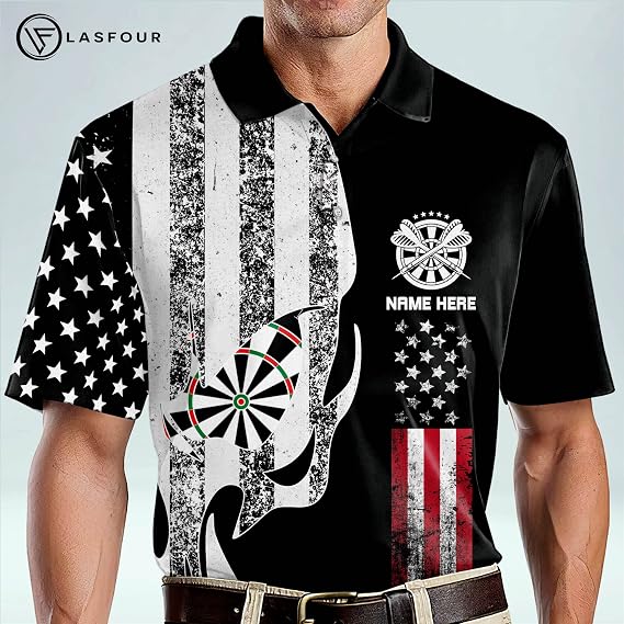 LASFOUR Personalized Dart Shirts for Men, Custom Dart Jersey for Team, Dartboard Shirts, Dart Gifts, Dart Polo Size S-5XL