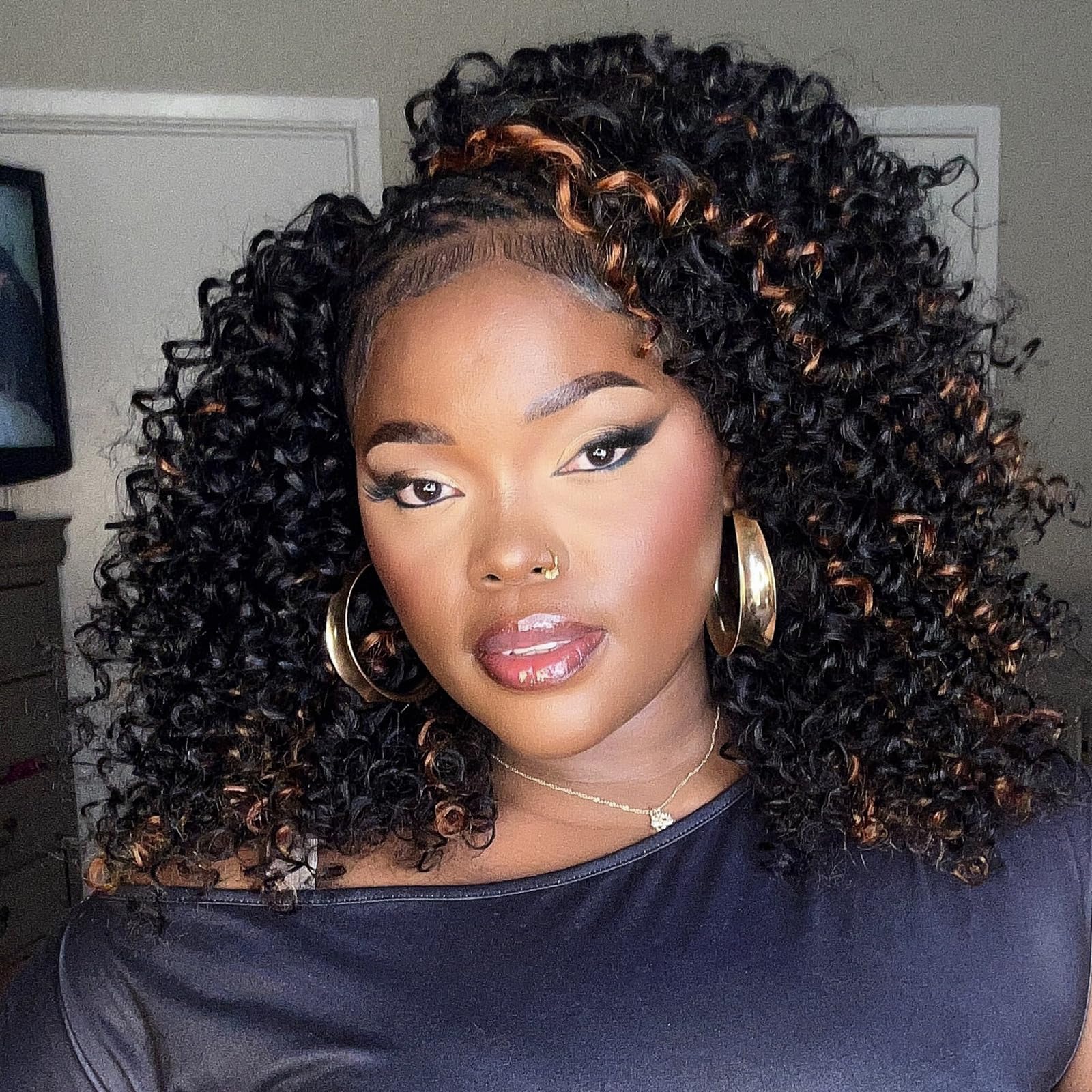 Photo 1 of ToyoTress Kinky Curly Crochet Human Hair - 12 Inch 250G Miracle Knots Feather Crochet Hair For Black Women Brown Highlight Invisible Knotless Human Braiding Hair (12 Inch, P1B/30-250G)