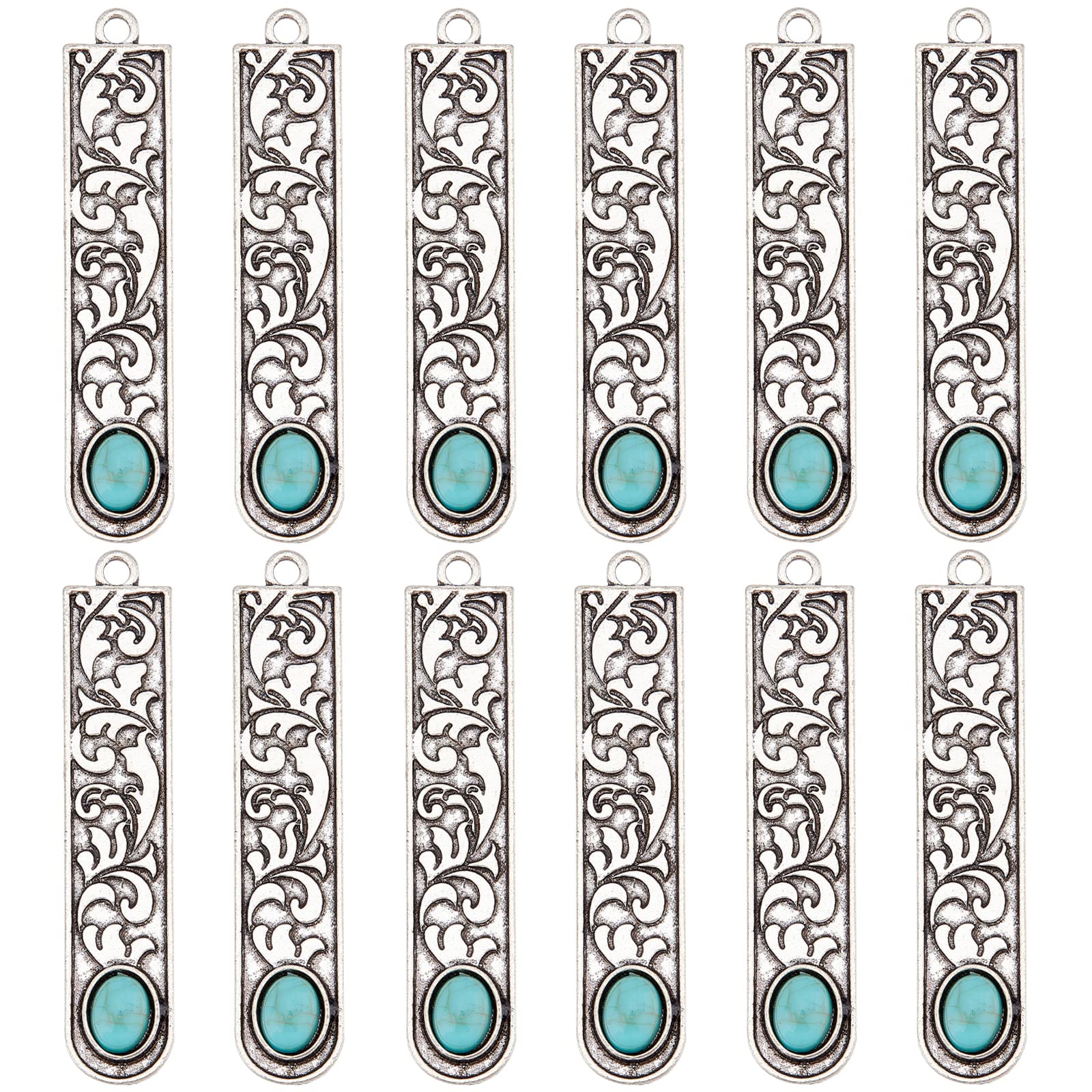 Breloques turquoise synthétiques pour fabrication de bijoux DIY et pendentifs rectangles motif fleur