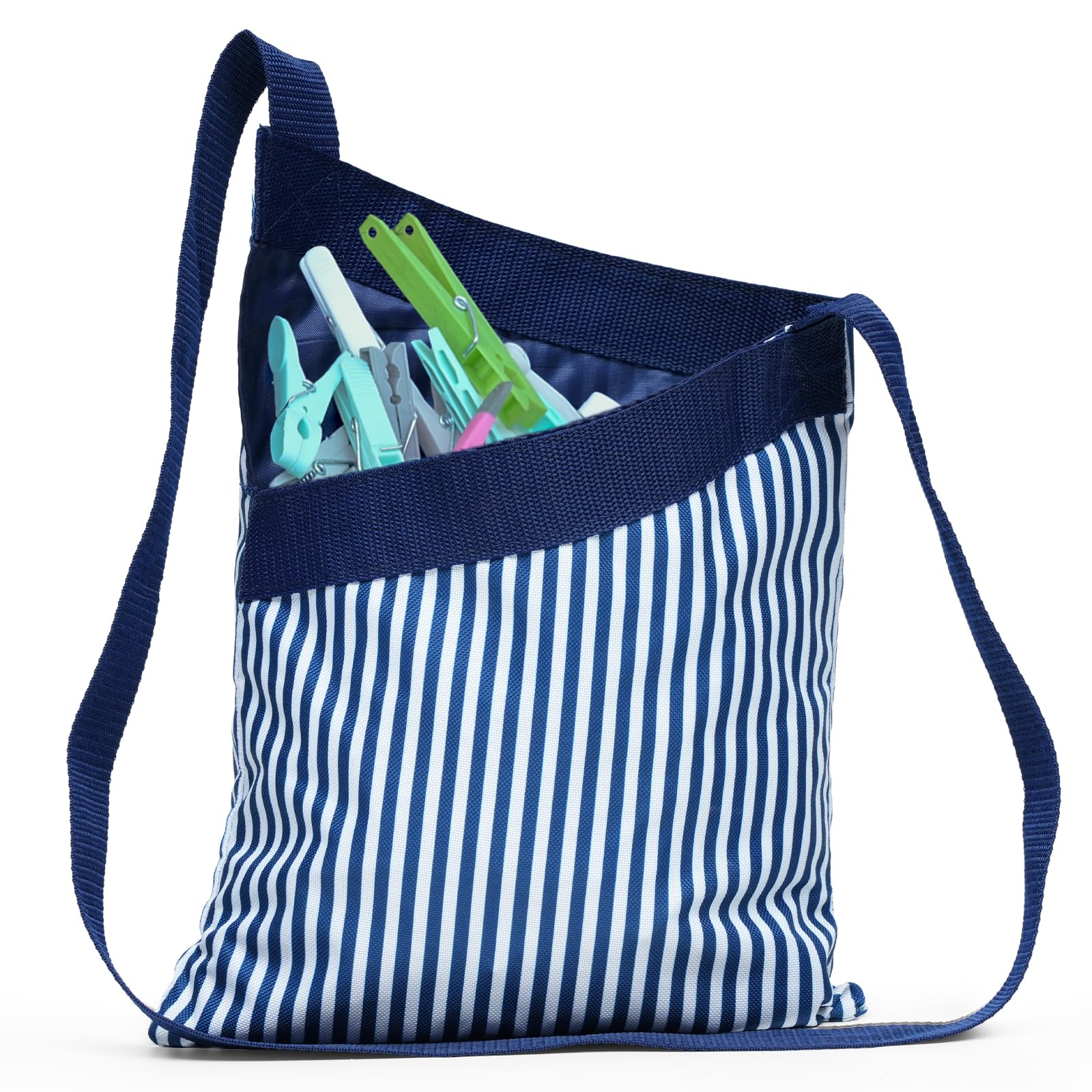 Flatro Blue Striped Clothes Peg Bags For Washing Line Waterproof | Nylon Striped Pattern Large Peg Bag With Shoulder Strap For Ease Of Use| Store Up To 100 Pegs For Washing Line