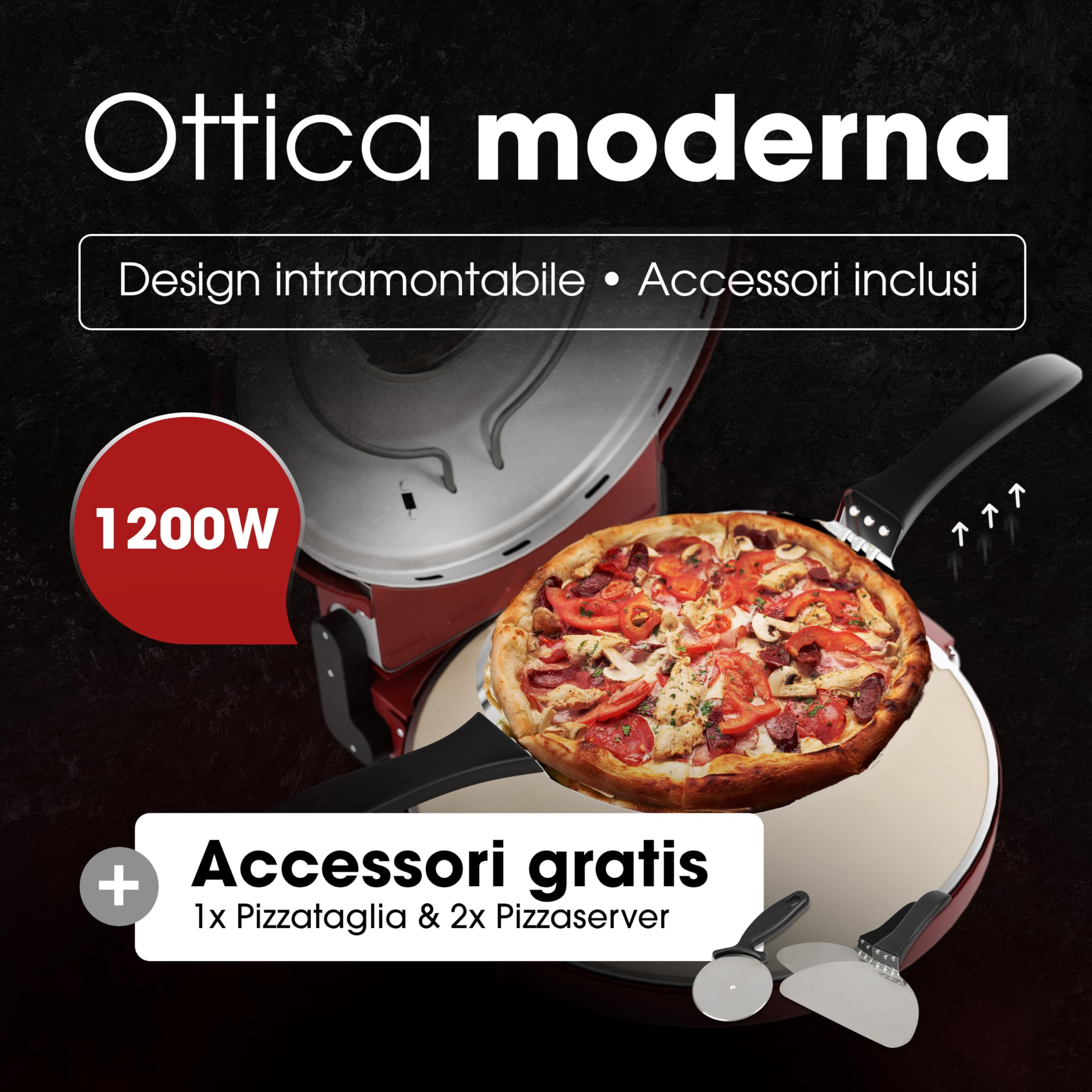 Forno per pizza Clatronic® | Pizzarette 350°C per pizza italiana su pietra a casa | anche per pizze surgelate | pizza in meno di 5 minuti | inclusa pietra per pizza Ø32cm e accessori | PM 3787
