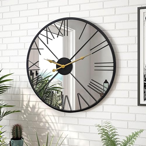 Reloj de pared de espejo grande de 20 pulgadas, relojes de pared decorativos de metal para decoración de sala de estar, decoración de pared moderna
