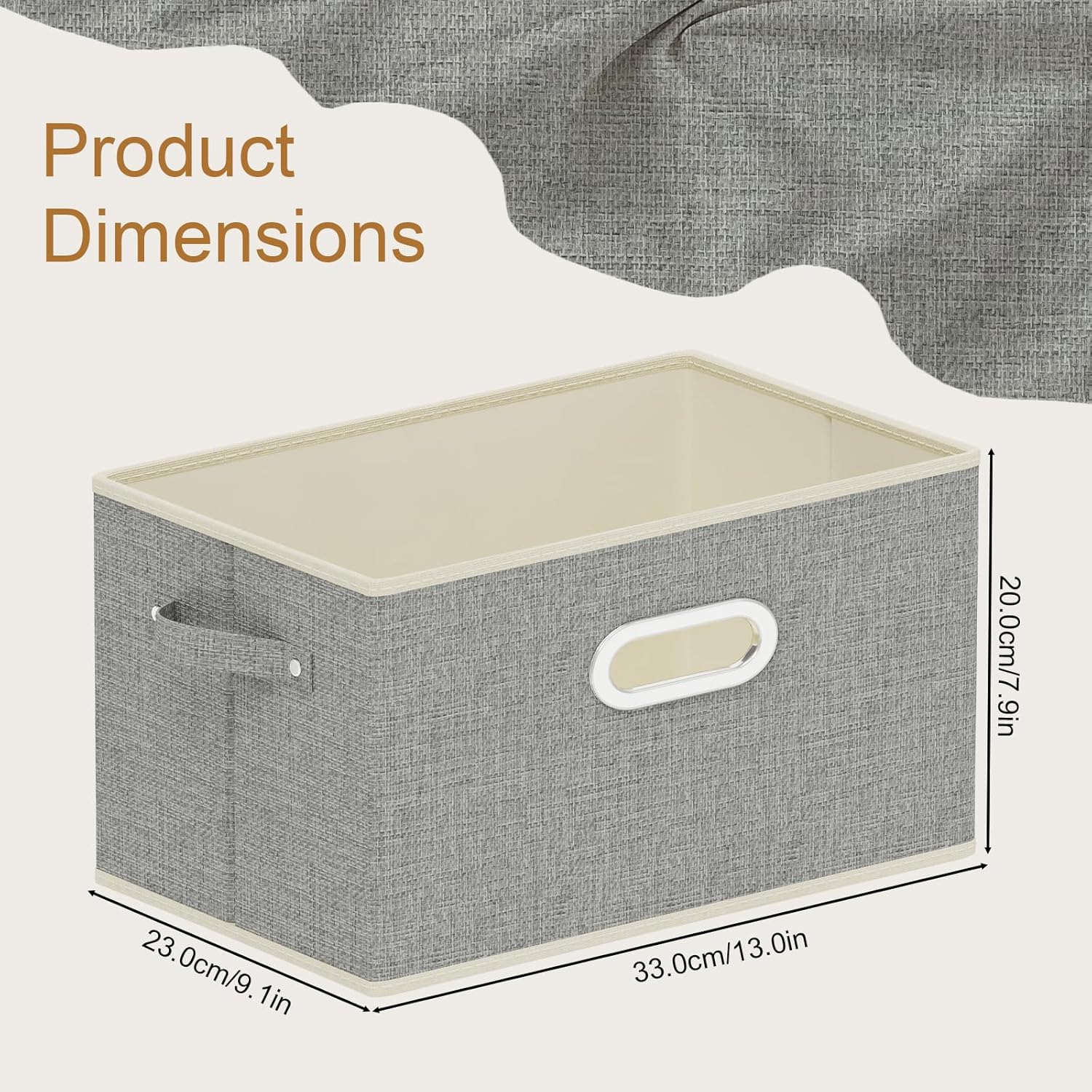 Fabric Open Storage Bins with Metal Handles, Collapsible Organizer Baskets, Foldable Cube Boxes for Shelves, Closet, Living Room, 13x9.1x7.9in, Grey, 4 Pack