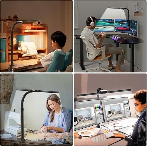 Miniatura 6 de Lámpara de escritorio LED para oficina en casa, luz de escritorio brillante de 24 W con abrazadera, 5 brillo y 5 temperaturas regulables, lámpara de