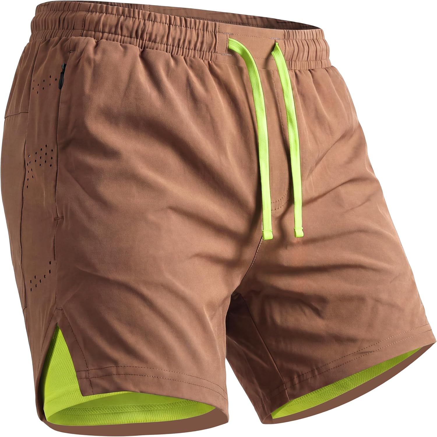 Men's 5 Inch 2 in 1 Athletic Running Shorts with Liner, Dual-Way Drawstring & Zipper Pockets, Lightweight Workout Gym Shorts
