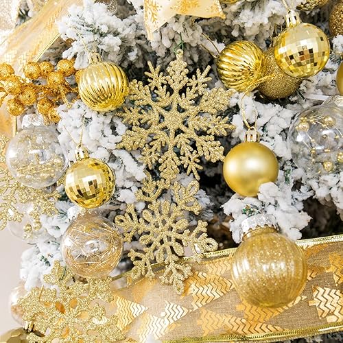 Miniatura 10 de Adornos de plástico de copos de nieve con purpurina de 4.7 pulgadas30 unidades, decoraciones con cuerda de plata para colgar en el árbol de navidad,