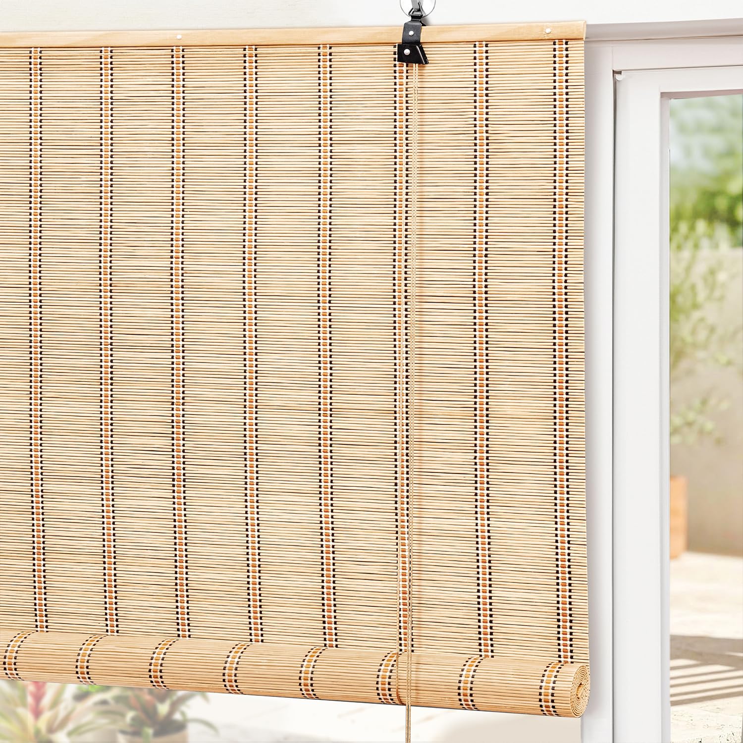 ABOUT SPACE Bamboo Curtains - W 3 ft x H 6 ft - Rope Mechanism Roll Up Down Bamboo Shade for Sunlight, Dust Protection Window Chick Blinds for Balcony, Resort, Restaurant, Hotel, Dhaba