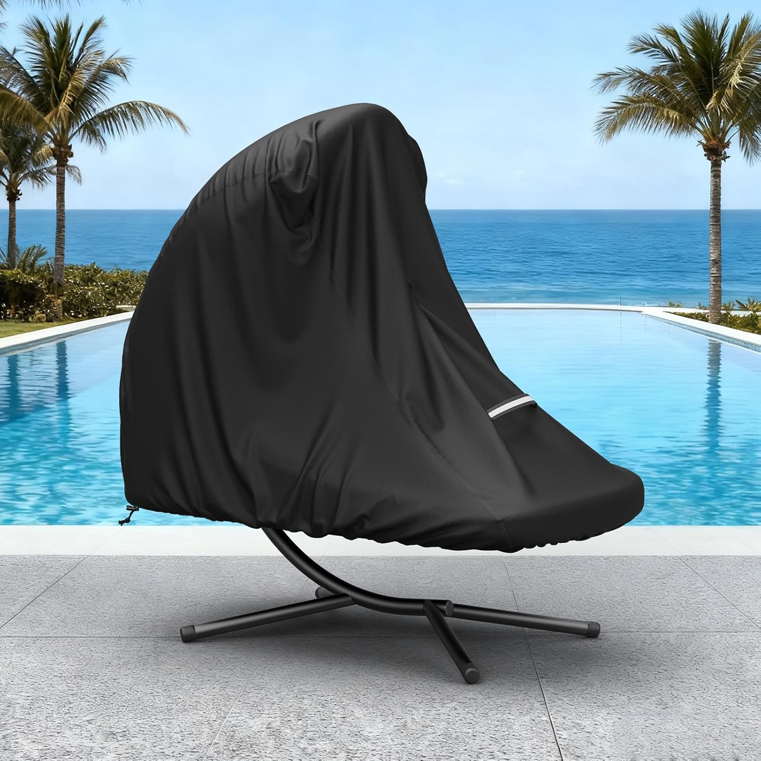 COSHNIBI Patio Hanging Chaise Lounge Cover,73 Inch Heavy Duty 600D Waterproof Outdoor Curved Steel Hammock Chaise Lounger Chair Swing Cover with Handle,Black