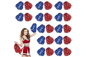 24 Pcs Cheerleading Red and Blue Pom Poms