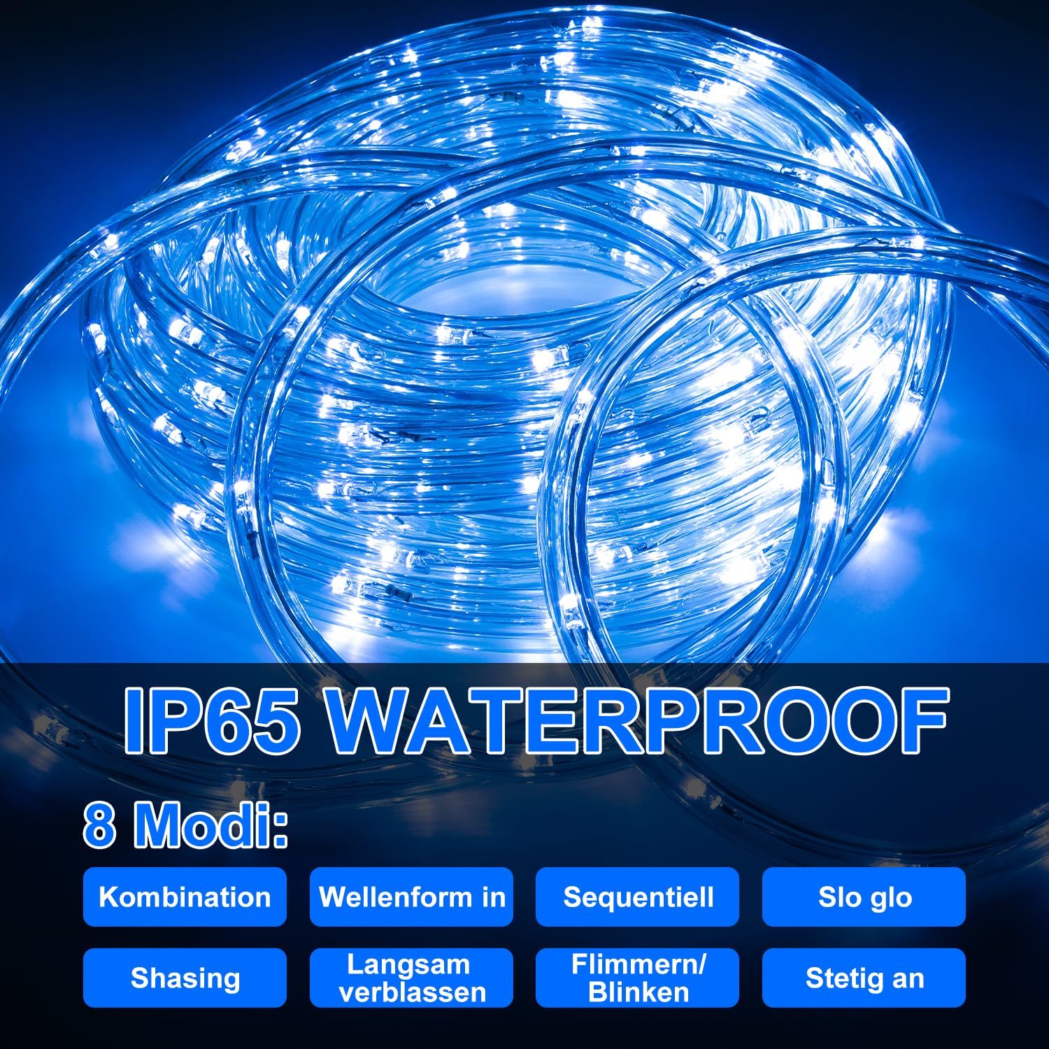 LED Lichterschlauch Außen, 20 Meter LED Lichterkette mit 480 Blau LEDs, Wasserfester Lichtschlauch für Garten, Terrasse und Wohnzimmer, inkl. Timer für Automatische Steuerung