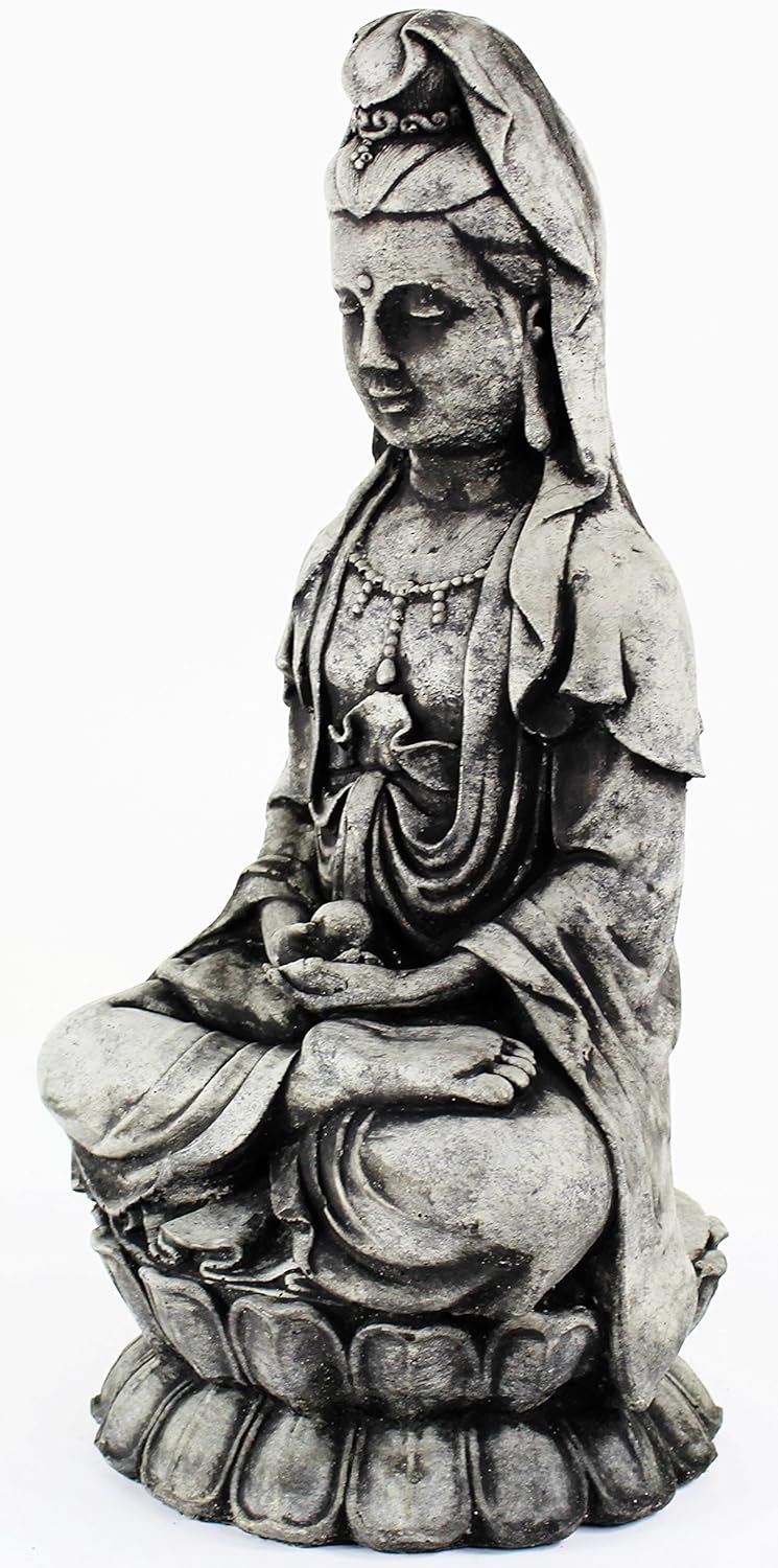 Kuan Yin Sitting Garden Statue Concrete Asian Sculpture