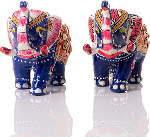 Miniatura 2 de Minakari - Decoración tradicional india Rajasthani pintada a mano, decoración festiva para mesa, hogar, oficina y regalos (elefante azul, juego de 2)
