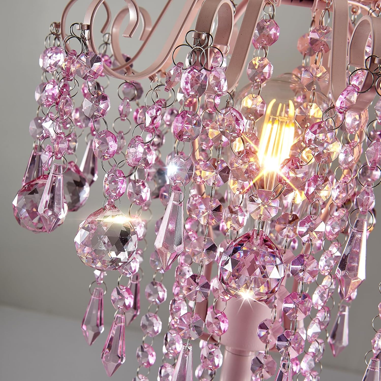 MEIXISUE Small Pink Crystal Bedside Table Lamp End Table Lamp Nightstand Lamp for Bedroom Living Room Office H20.4'' W11.81'' 1-Light E26