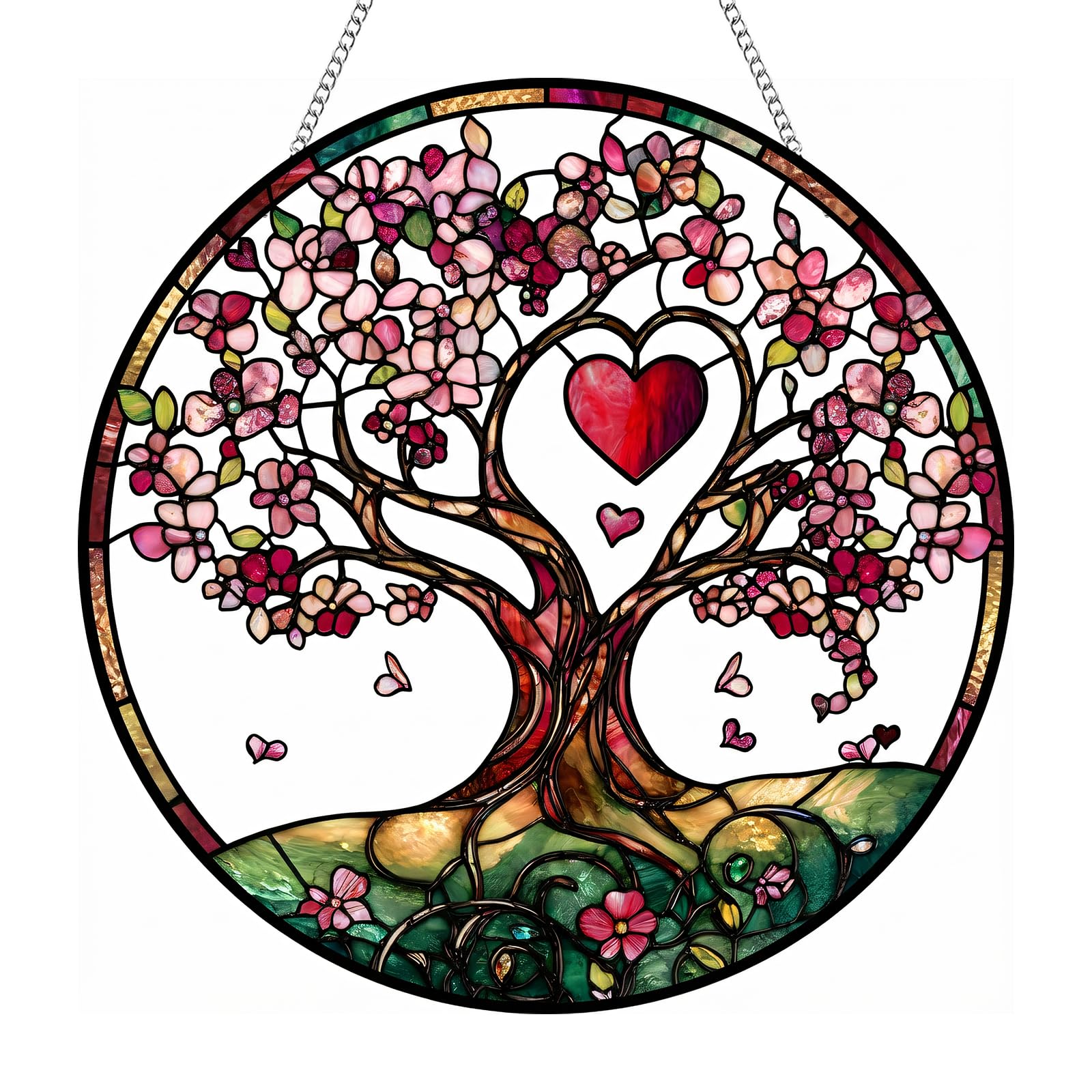 Tree of Life Stained Suncatcher, 20x20cm Acrylic Stained Glass Suncatchers with Chain, Sun Catchers for Windows, Hanging Garden Ornaments for Indoor Outdoor, Car Wedding Party