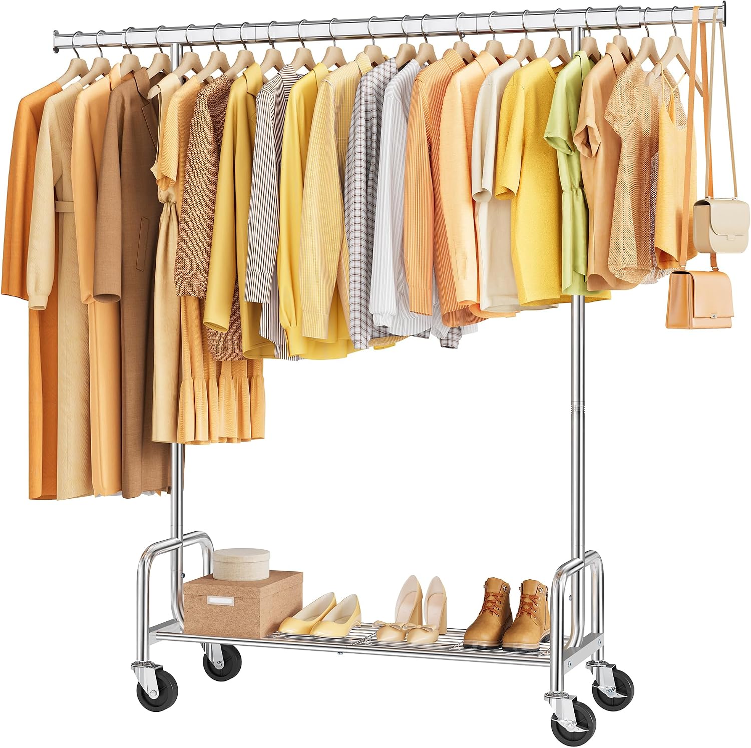 Tajsoon Clothes Rack with Shelf, Rolling Heavy Duty Load 300 LBS, Chrome