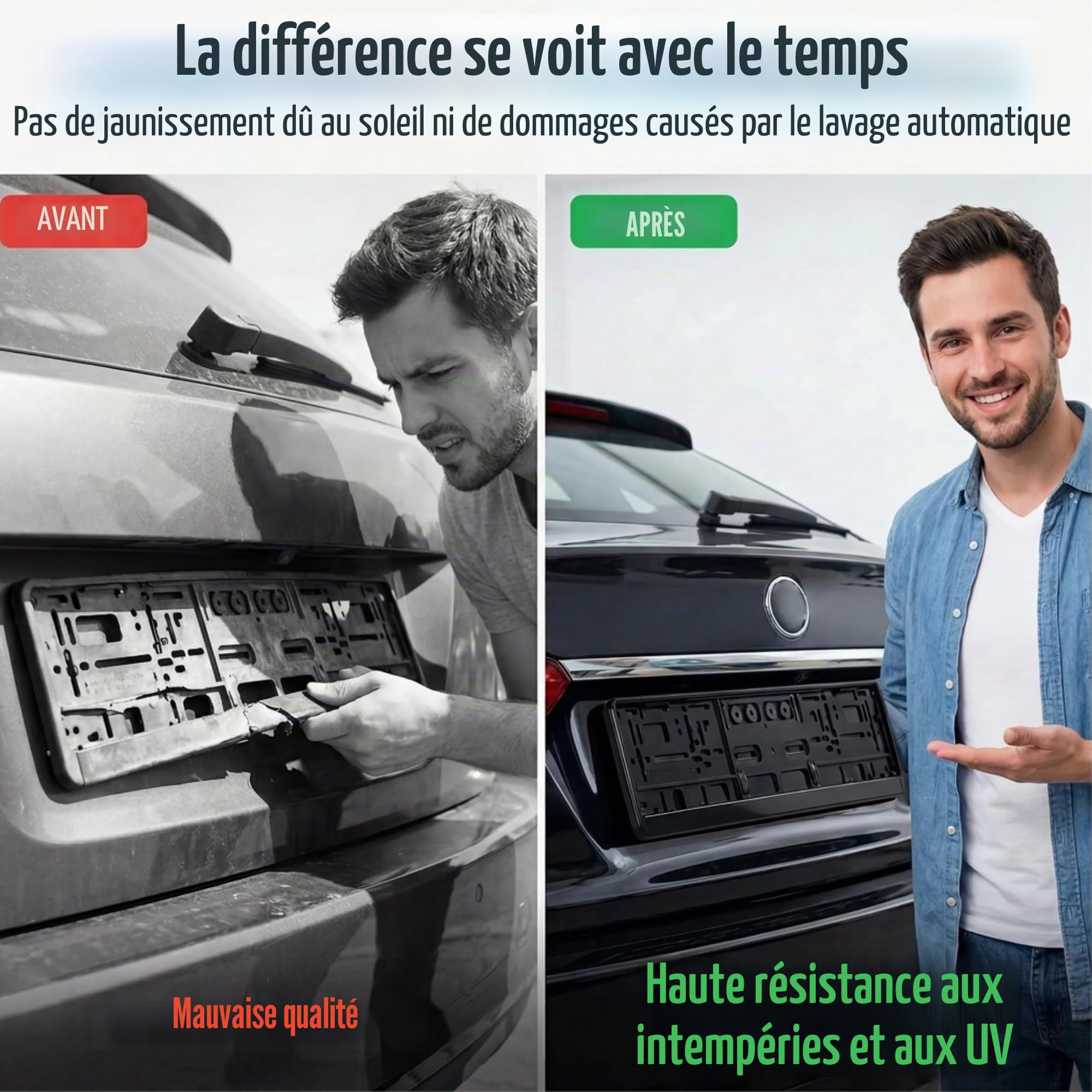 Sunmondo - Lot de 2 supports de plaque d'immatriculation pour voiture - Fabriqué en Allemagne - Noir