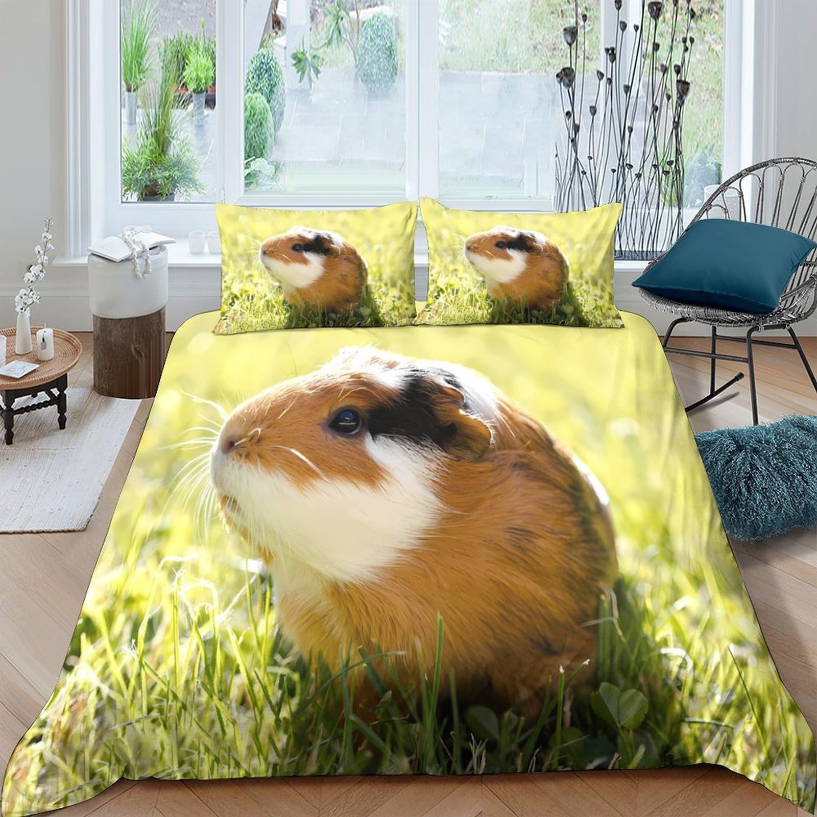Ctjqhvkz Style-1 3D Printed Guinea Pig Fitted Sheet Microfiber Soft Yellow Grass Mattress Cover Anti-Slip Easy Care Bedroom Dorm Decor Single（135X200cm）