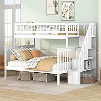 Vista 16 de Literas para niños con escalera, literas de madera maciza con barandilla completa