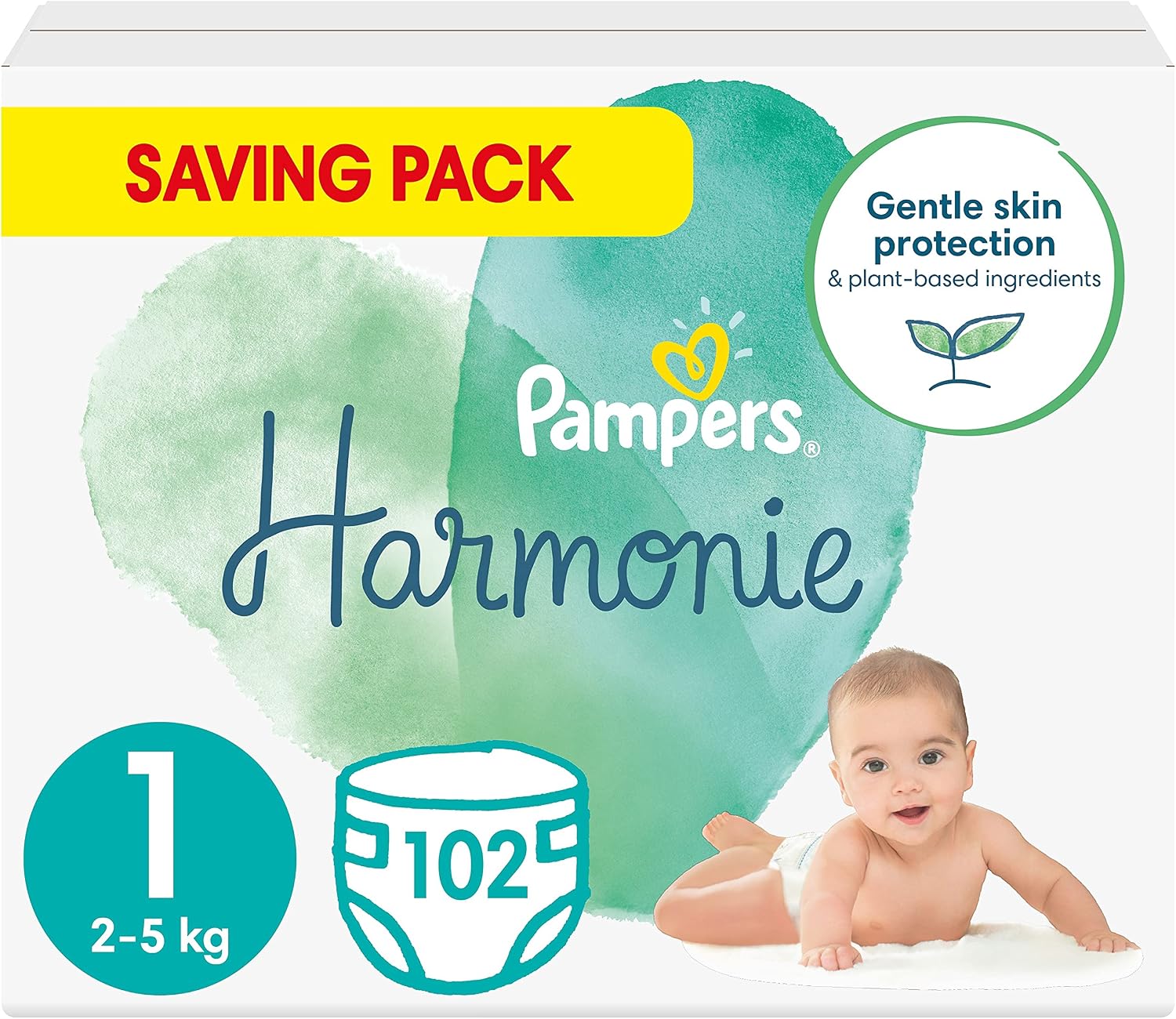 Pampers Baby Nappies Size 1 (2-5 kg / 4-11 lbs), Harmonie, 102 Count, SAVING PACK, Baby Essentials For Newborn