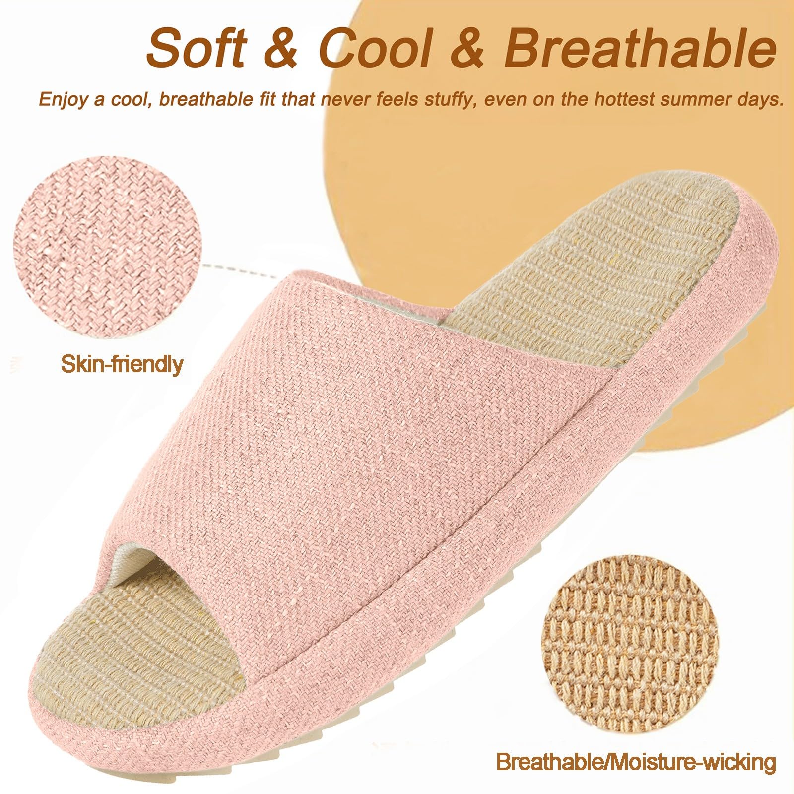 Zapatillas de Estar en Casa Mujer Pantuflas de Lino Antideslizantes Planas Espuma de Memoria Suave Cuatro Estaciones Slippers — view 4
