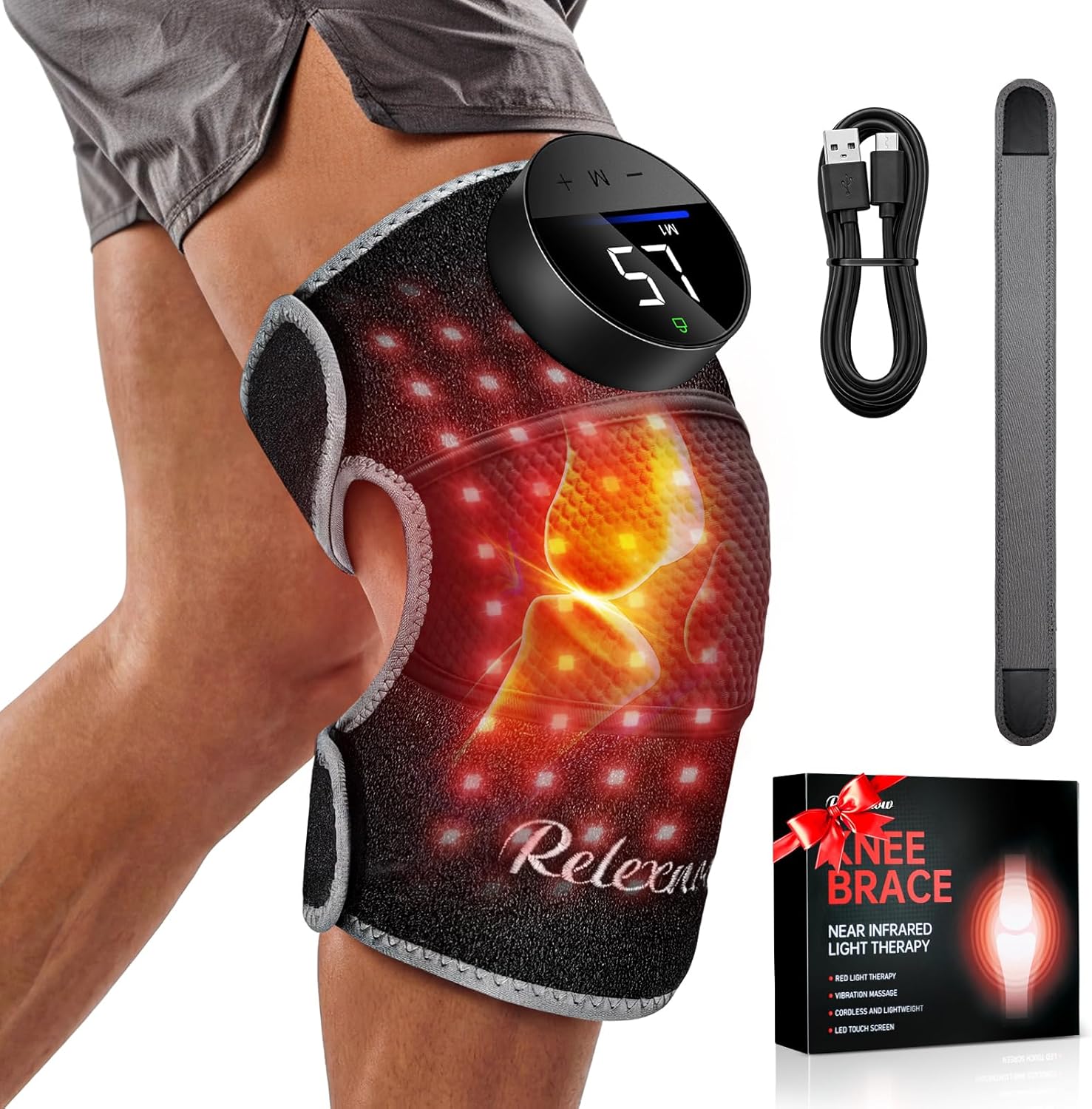 Red Light Therapy Knee Brace, Vibration Knee Massage with Extension Band, Wireless Rechargeable Controller,660nm and 850nm Near Infrared Light Therapy Device for Knee/Elbow/Shoulder Pain Relief