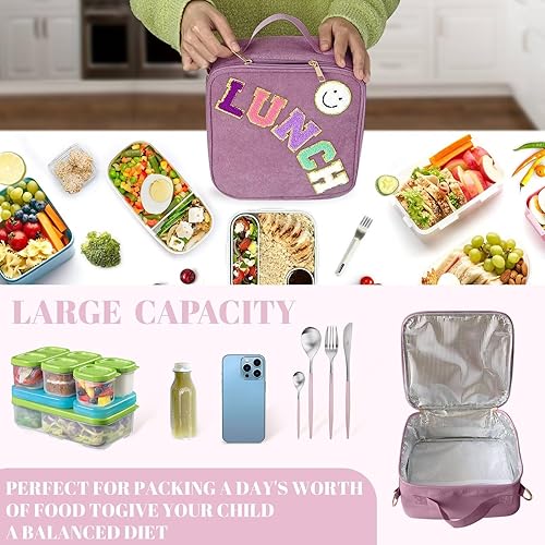 Miniatura 6 de Lonchera aislada con correa ajustable para el hombro, bonita lonchera de pana preparada, bolsa de almuerzo con aislamiento grande, bolsa de almuerzo