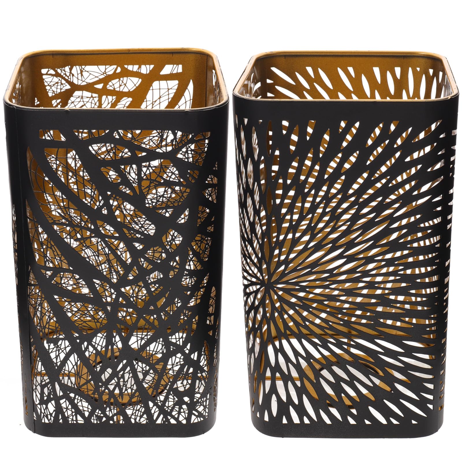 UKCOCO Pantalla de Lámpara Metálica E27 Cuadrada Negra y Dorada 2 Piezas Diseño Hueco Tallado Patrón de Bosque y para Lámparas de Mesa y Escritorio Decoración Interior