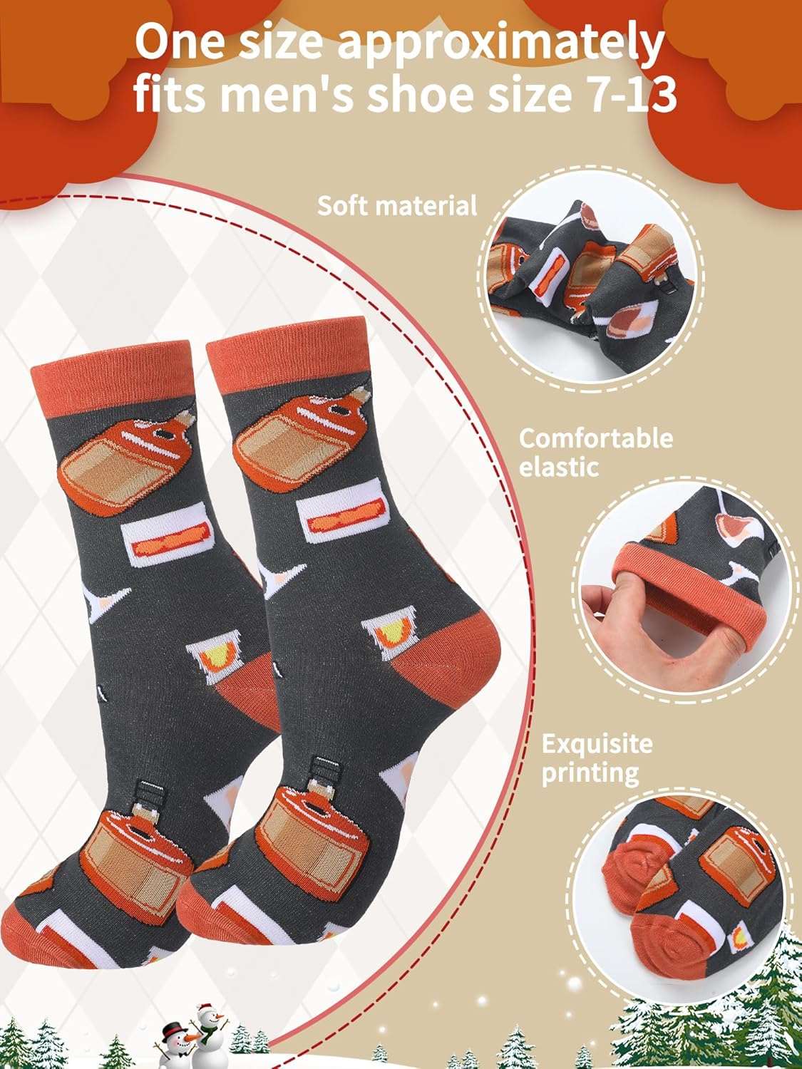 Haysandy 6 Pairs Bourbon Whisky Novelty Socks for Men Women Fun Word Socks Winter Wine Gifts for Whisky Lover Family - Image 4